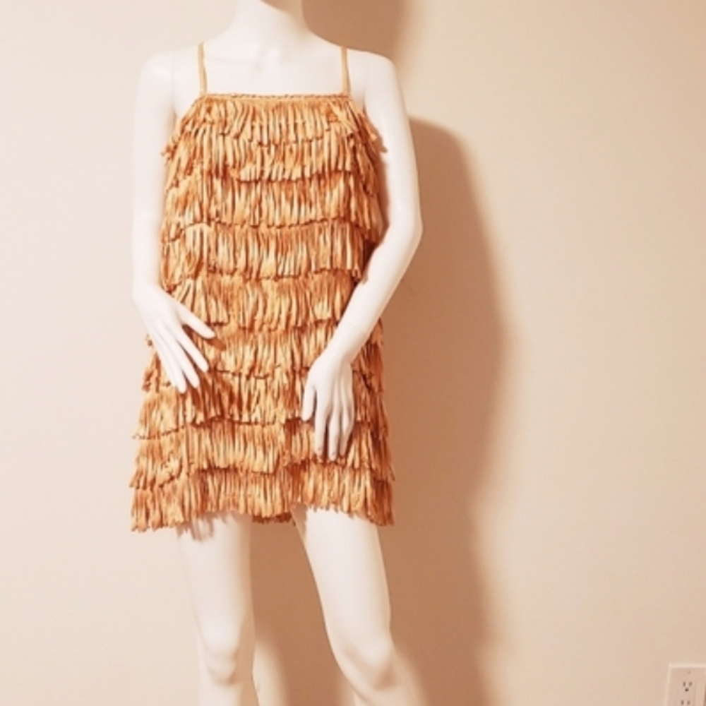 CALYPSO St.Barth Peach Silk Fringe Slip Dress- Vintage-NEW-XS